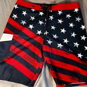 Patriotic Star-Striped Men's Swim Shorts